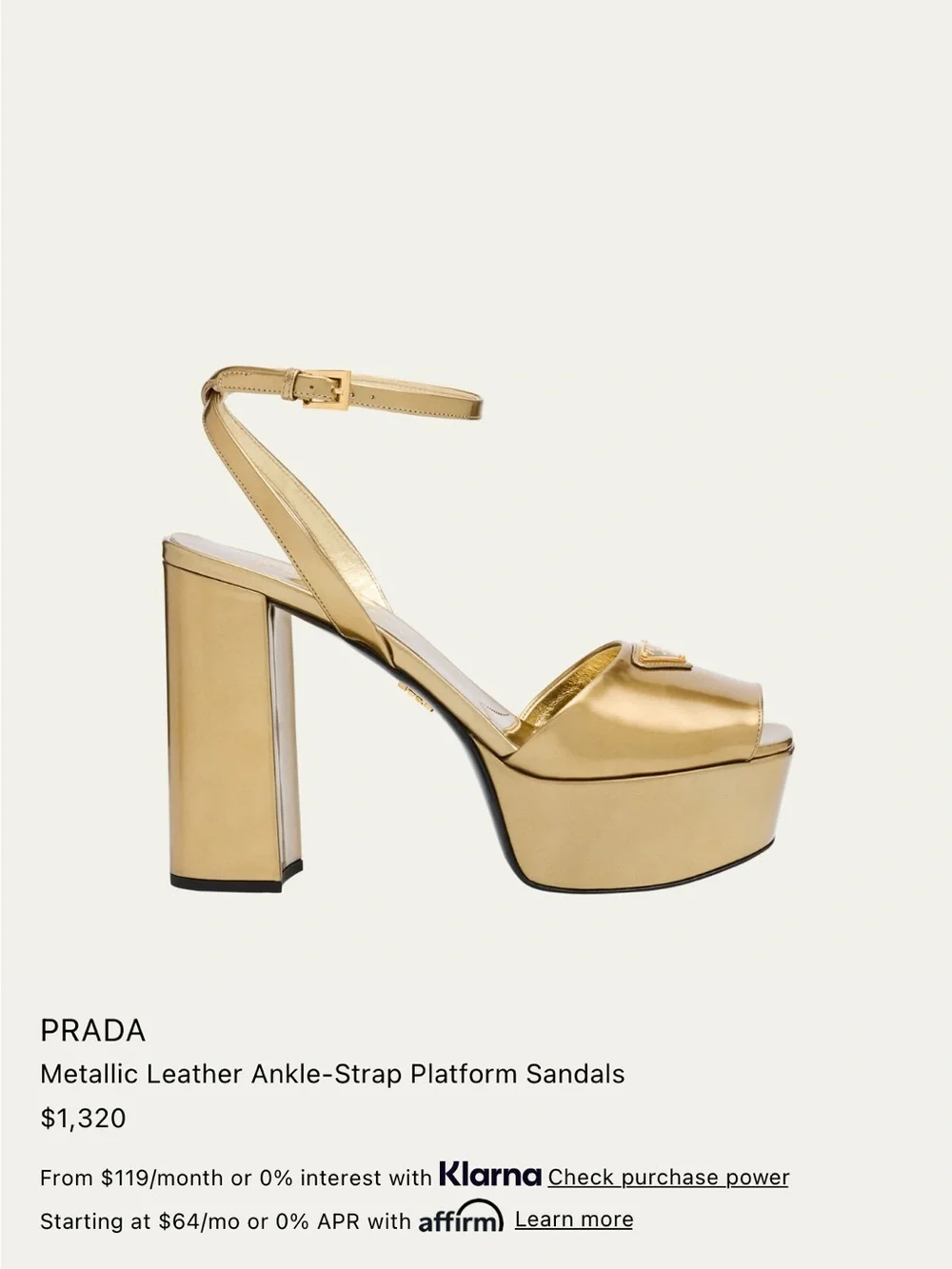 New Gold Prada metallic Platform Ankle-Strap Women's Heels